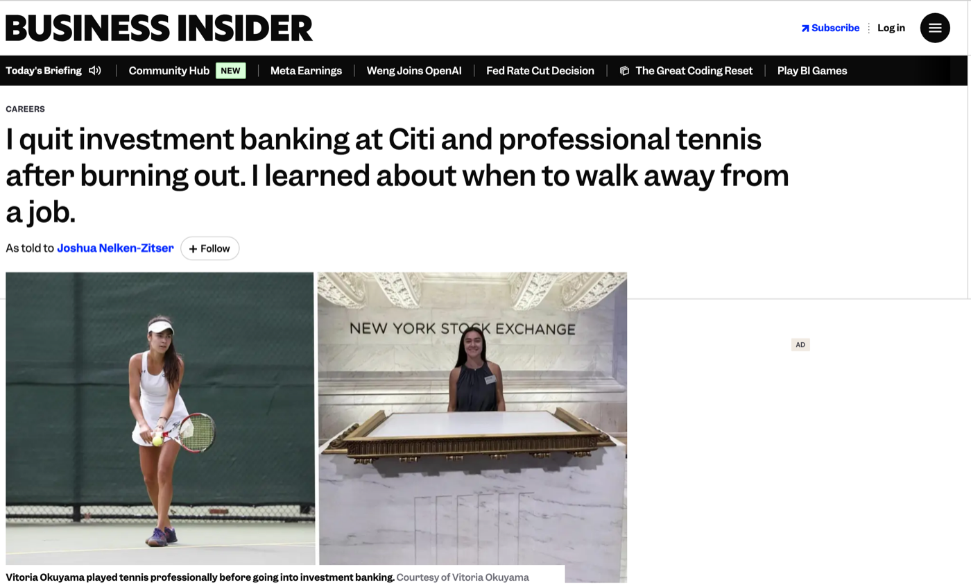Business Insider article featuring Vitoria Okuyama
