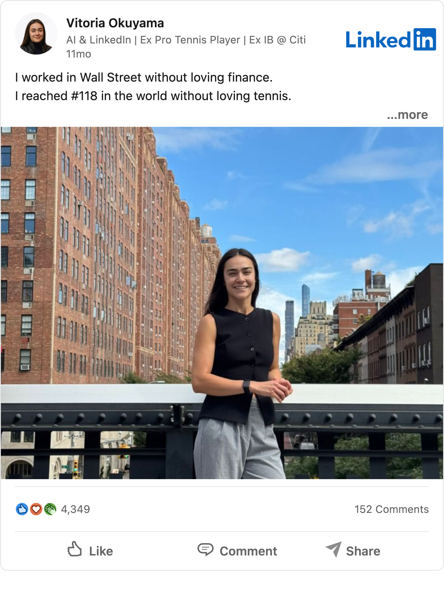 LinkedIn post: I worked in Wall Street without loving finance